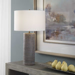 table lamp frosted gray chiseled white drum shade