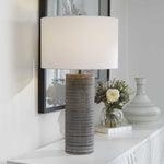 table lamp frosted gray chiseled white drum shade