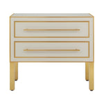 ivory & brass parisian glass panel 2 drawer chest