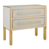ivory & brass parisian glass panel 2 drawer chest