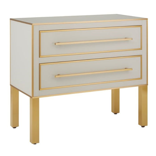 ivory & brass parisian glass panel 2 drawer chest