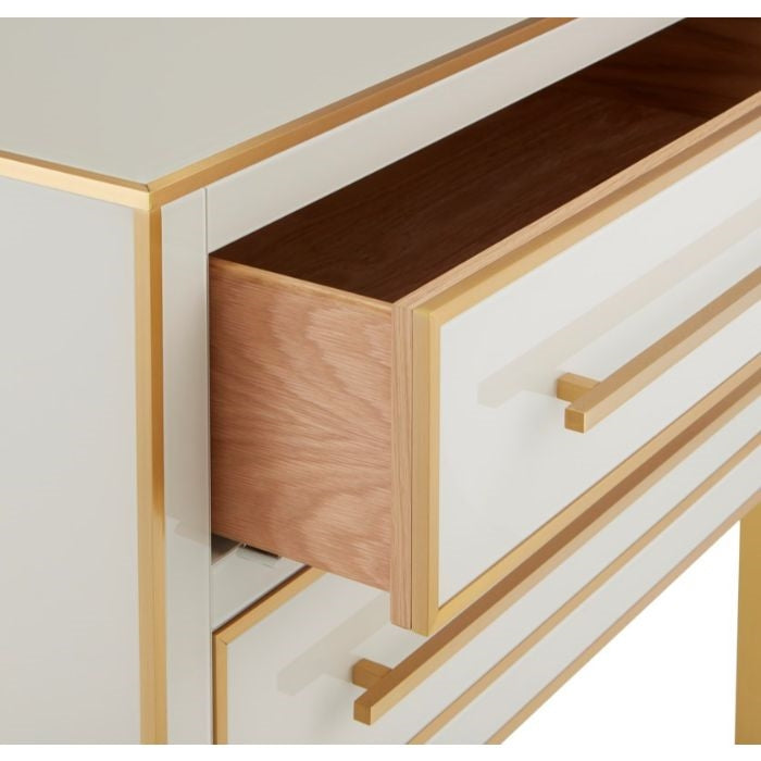 ivory & brass parisian glass panel 2 drawer chest