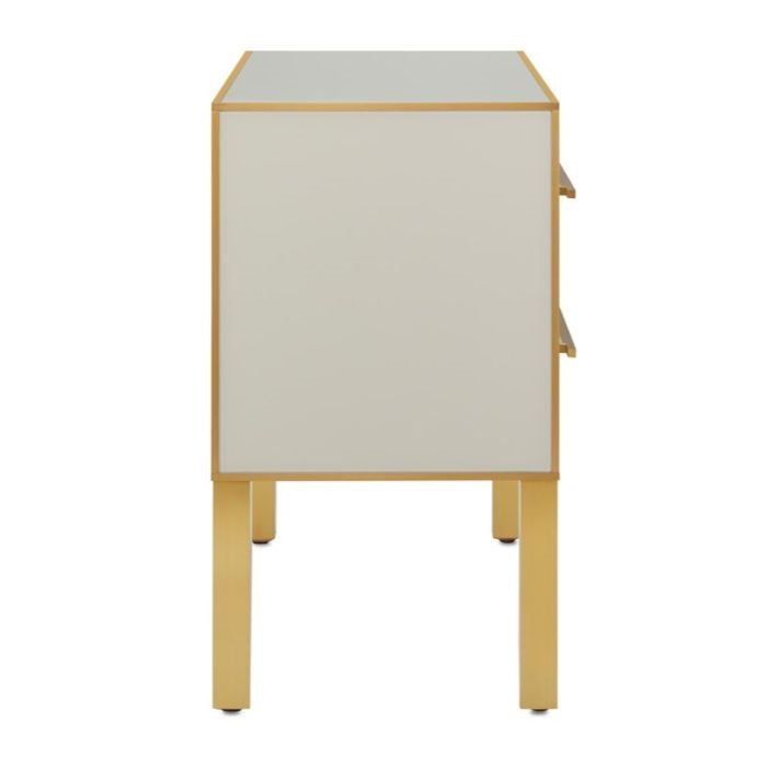 ivory & brass parisian glass panel 2 drawer chest