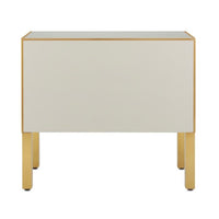 ivory & brass parisian glass panel 2 drawer chest