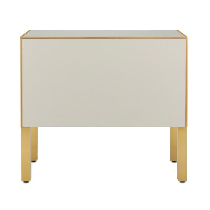 ivory & brass parisian glass panel 2 drawer chest