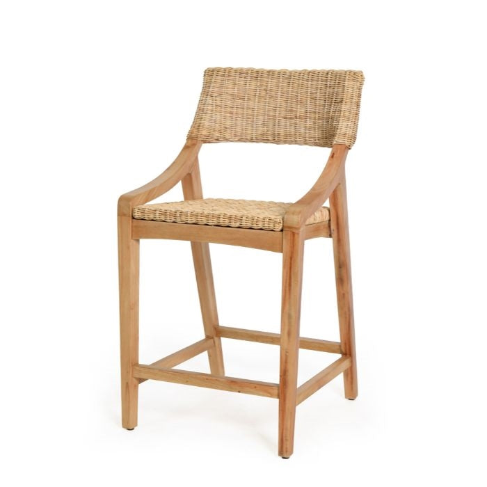 natural rattan woven counter stool wood frame contemporary