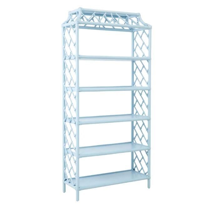 bookcase Chippendale light blue rattan