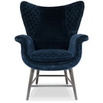 chair wing velvet navy blue quilted cushion pin legs metal silver