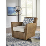 swivel chair natural cream cushion woven rattan