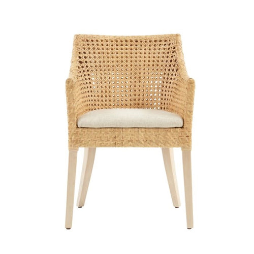 rattan cane back dining arm chair
