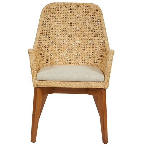 arm chair natural woven cushion wooden leg