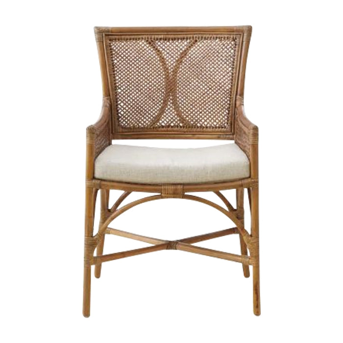rattan arm chair accent dining cream cushion honey brown