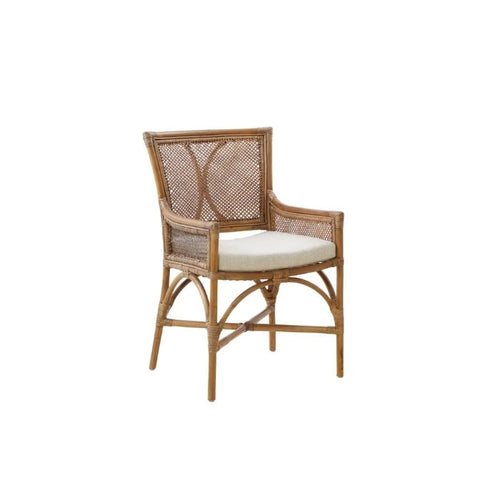 rattan arm chair accent dining cream cushion honey brown