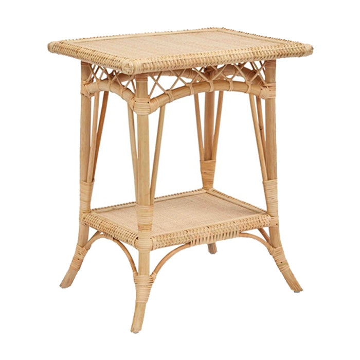natural side table rattan lower shelf curved leg