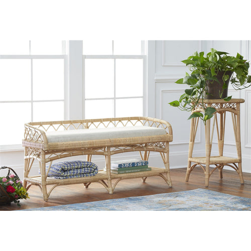natural cream bench cushioned seat rattan curved leg