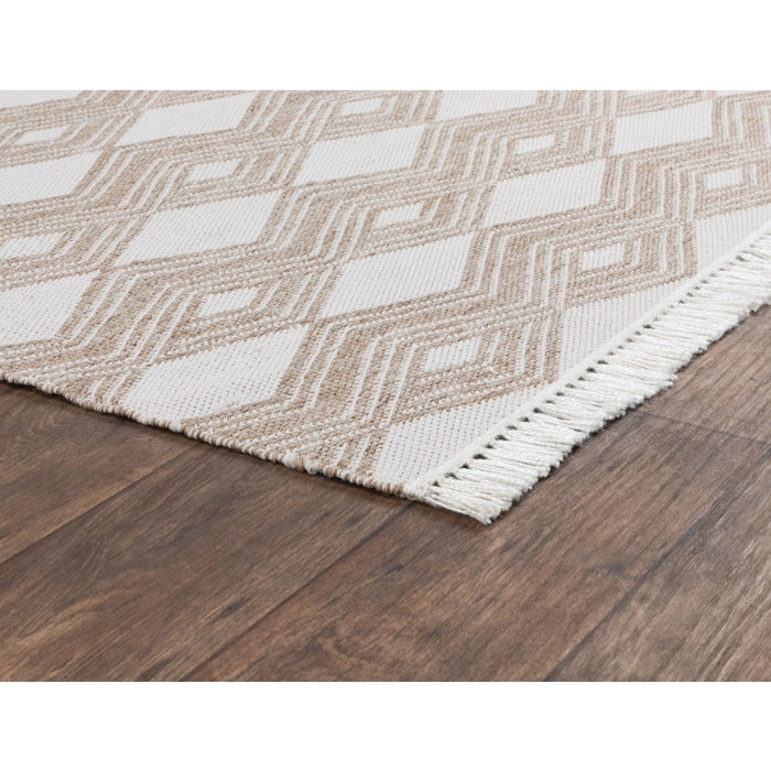 diamond pattern natural sand white area rug fringe reversible indoor/outdoor