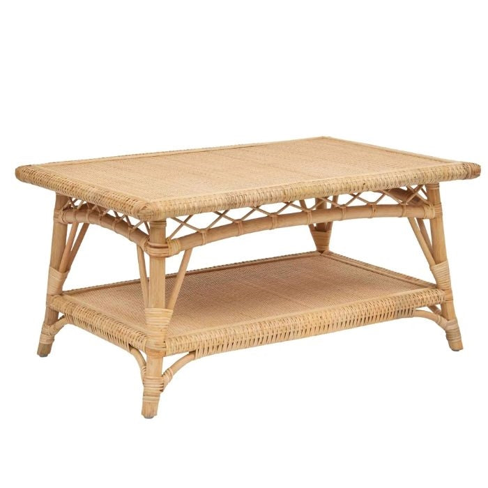 Unique Rattan Furniture - Natural Rattan Coffee Table with Lower Shelf ...
