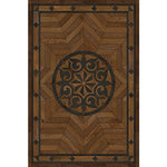 Spicher & Co. vinyl floorcloth floor mat wood inlays star pattern brown black wood area rug
