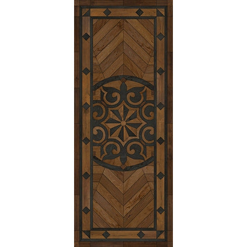 Spicher & Co. vinyl floorcloth floor mat wood inlays star pattern brown black wood runner