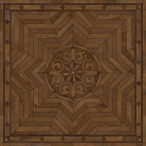 Spicher & Co vinyl floorcloth floor mat wood inlays browns medallion star square