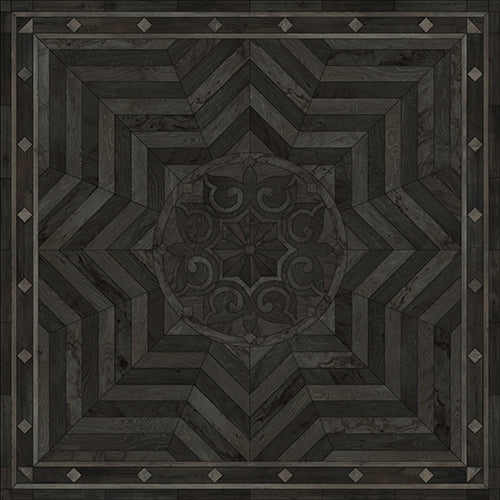 Spicher & Co vinyl floorcloth floor mat wood inlays black gray medallion star square
