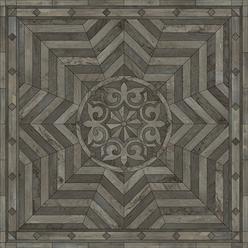 Spicher & Co vinyl floorcloth floor mat wood inlays shades gray medallion star square