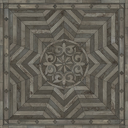 Spicher & Co vinyl floorcloth floor mat wood inlays shades gray medallion star square