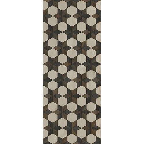 Spicher & Co vinyl floorcloth floor mat wood inlays black brown white stars runner