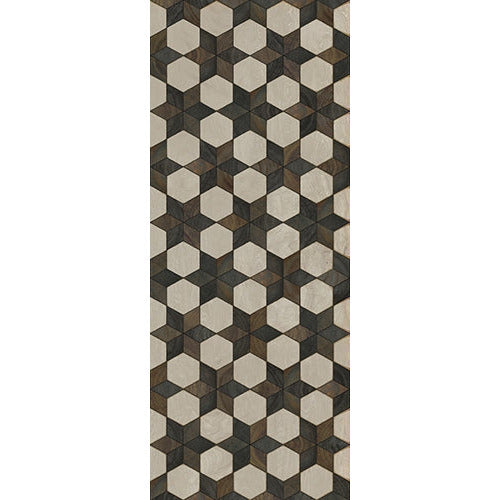 Spicher & Co vinyl floorcloth floor mat wood inlays black brown white stars runner