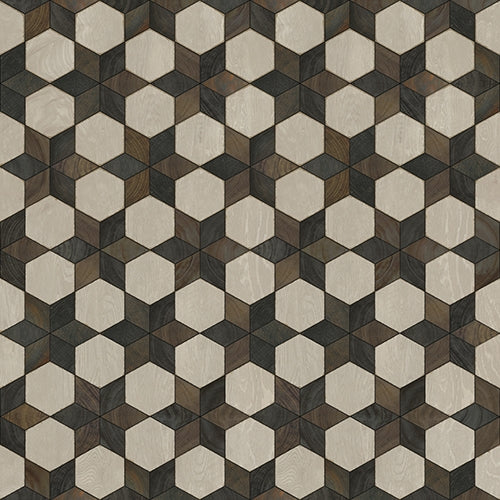Spicher & Co vinyl floorcloth floor mat wood inlays black brown white stars square
