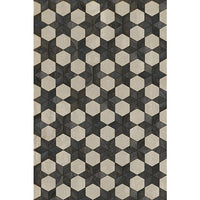 Spicher & Co vinyl floorcloth floor mat wood inlays black white stars