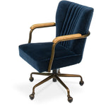 chair swivel desk navy blue velvet metal bronze wood oak arms castors channel stitching