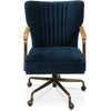 chair swivel desk navy blue velvet metal bronze wood oak arms castors channel stitching