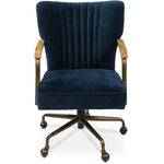 chair swivel desk navy blue velvet metal bronze wood oak arms castors channel stitching