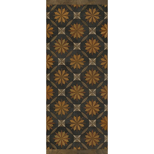 Spicher & Co vinyl floorcloth floor mat wood inlays mosaic parquet tan black runner