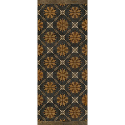 Spicher & Co vinyl floorcloth floor mat wood inlays mosaic parquet tan black runner