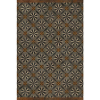Spicher & Co vinyl floorcloth floor mat wood inlays mosaic parquet tan black gray vintage