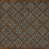 Spicher & Co vinyl floorcloth floor mat wood inlays mosaic parquet tan black gray vintage square