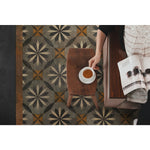 Spicher & Co vinyl floorcloth floor mat wood inlays mosaic parquet tan black gray vintage square
