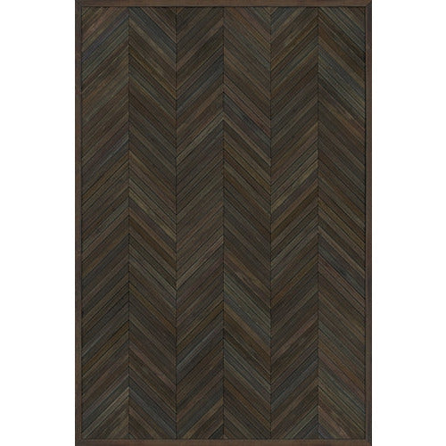 Spicher & Co. vinyl floorcloth floor mat wood inlays herringbone gray brown vintage