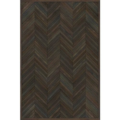 Spicher & Co. vinyl floorcloth floor mat wood inlays herringbone gray brown vintage