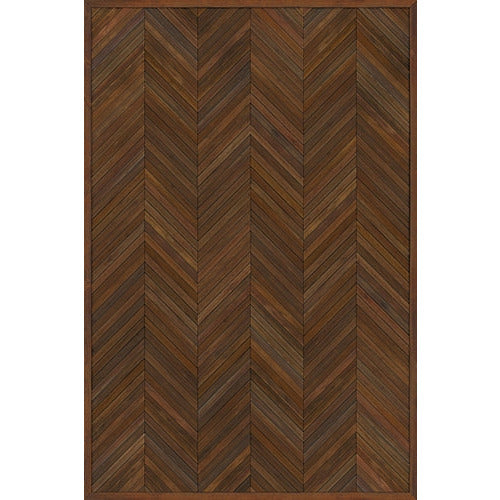 Spicher & Co. vinyl floorcloth floor mat wood inlays herringbone brown vintage square