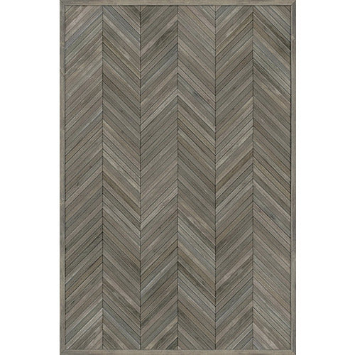 Spicher & Co. vinyl floorcloth floor mat wood inlays herringbone gray vintage