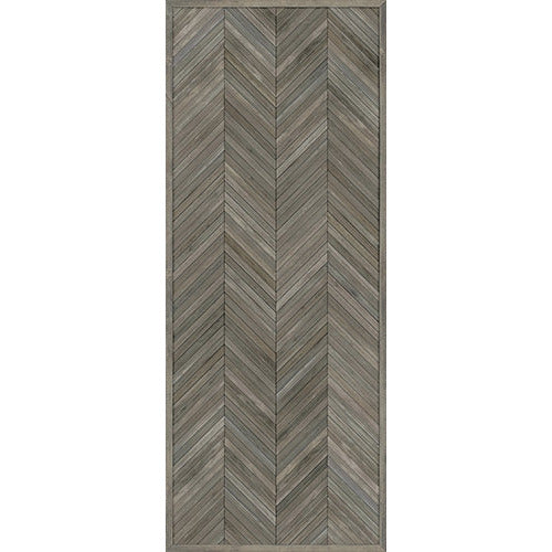 Spicher & Co. vinyl floorcloth floor mat wood inlays herringbone gray vintage runner