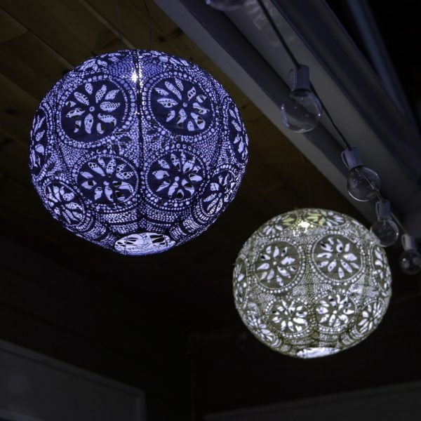 lantern metallic blue round hanging light solar