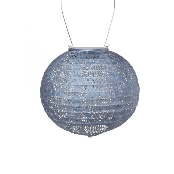 lantern metallic blue round hanging light solar