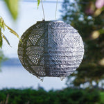 lantern metallic blue round hanging light solar