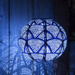 lantern metallic blue round hanging light solar