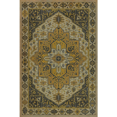 vinyl floor mat rug Persian-style gold black tan