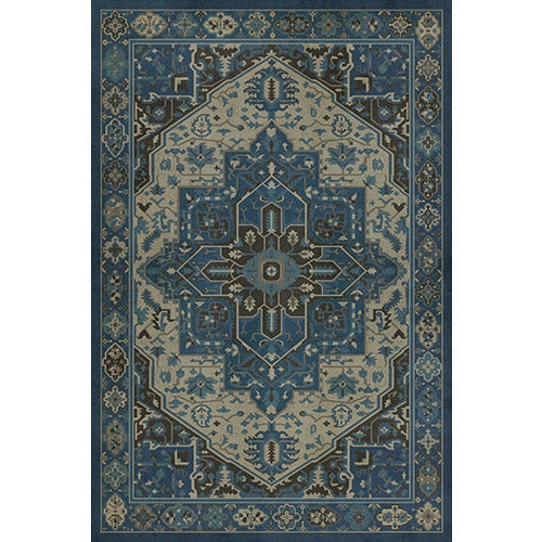 vinyl floor mat rug Persian-style blue gray